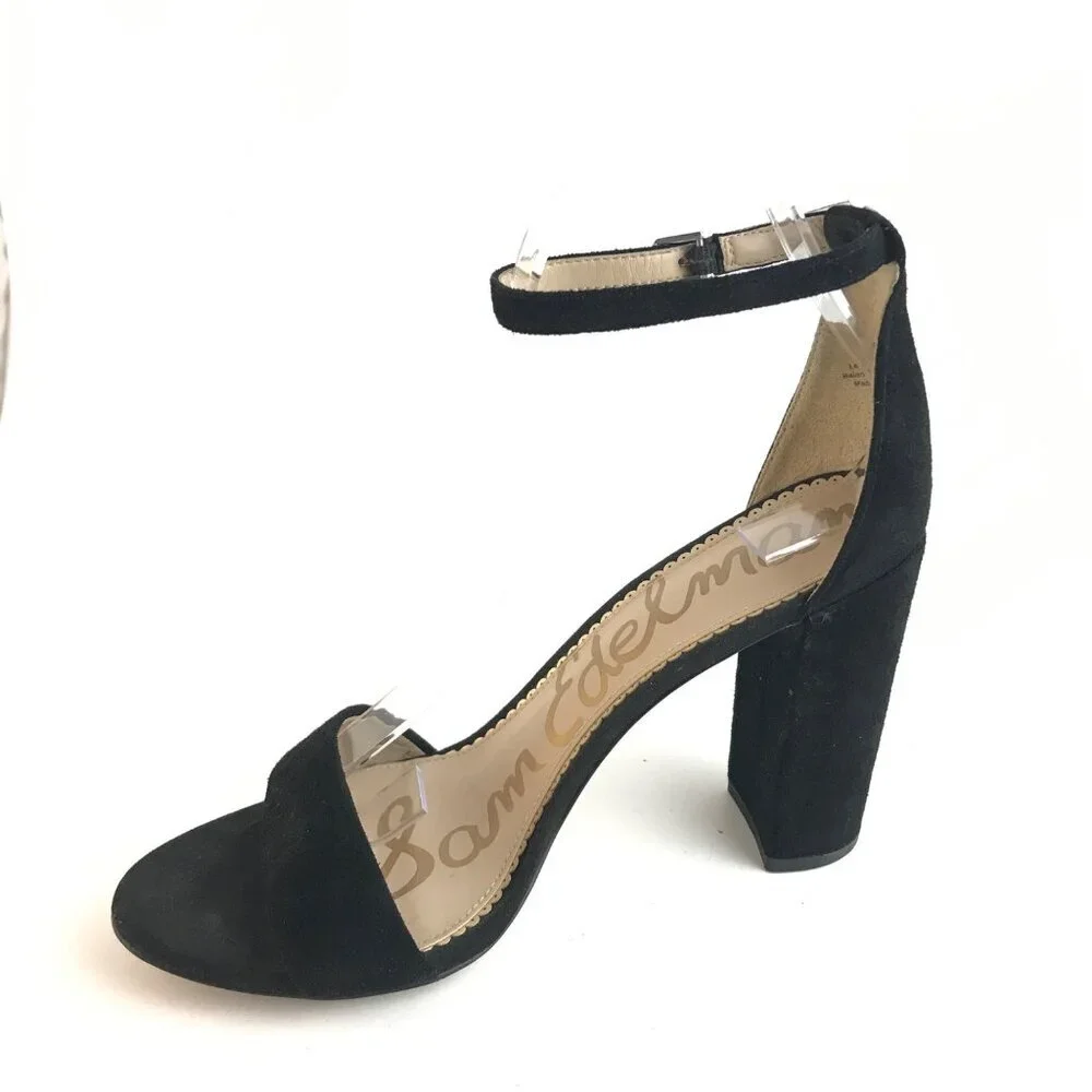 Sam Edelman Black Suede Open Toe Block Heel Sandals Size 9M